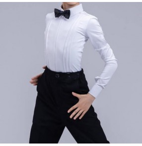 Boys kids white latin ballroom dance shirts juvenile junior waltz tango latin competition dance leotard tops body shirts for kids